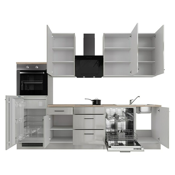Flex-Well Lund Küchenzeile Typ 2 (Breite: 280 cm, Höhe: 234 cm, Lichtgrau, Mit Elektrogeräten, Edelstahlspüle) | BAUHAUS