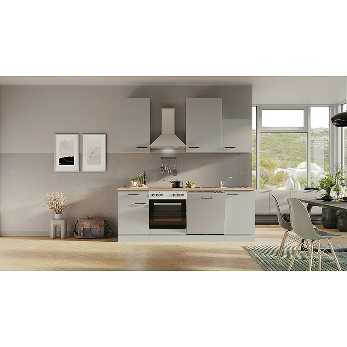 Flex-Well Lund Küchenzeile Typ 1 (Breite: 220 cm, Höhe: 234 cm, Lichtgrau, Mit Elektrogeräten) | BAUHAUS
