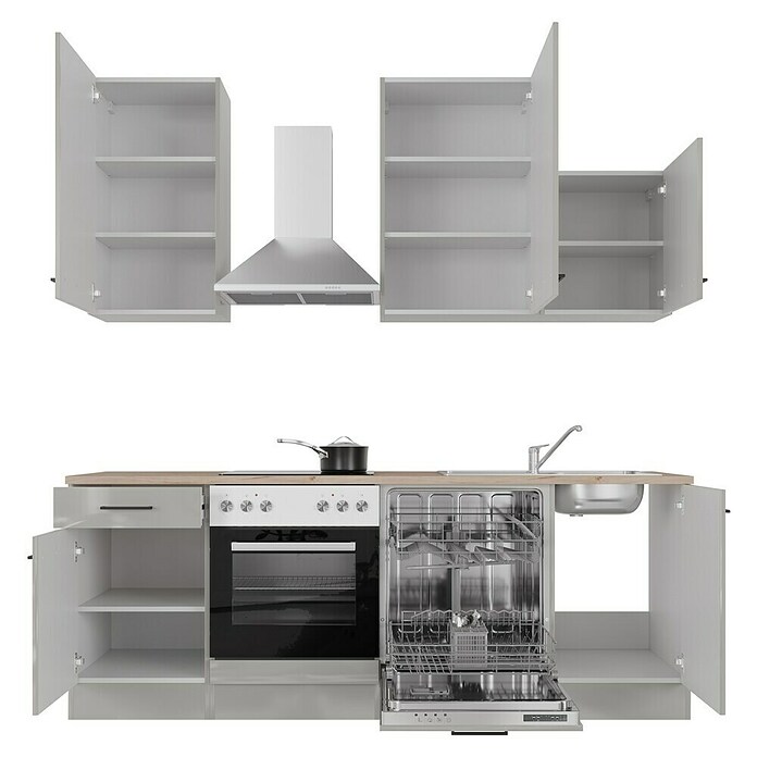 Flex-Well Lund Küchenzeile Typ 1 (Breite: 220 cm, Höhe: 234 cm, Lichtgrau, Mit Elektrogeräten) | BAUHAUS