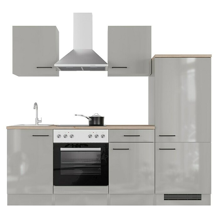 Flex-Well Lund Küchenzeile Typ 1 (Breite: 220 cm, Höhe: 200 cm, Lichtgrau, Mit Elektrogeräten) | BAUHAUS