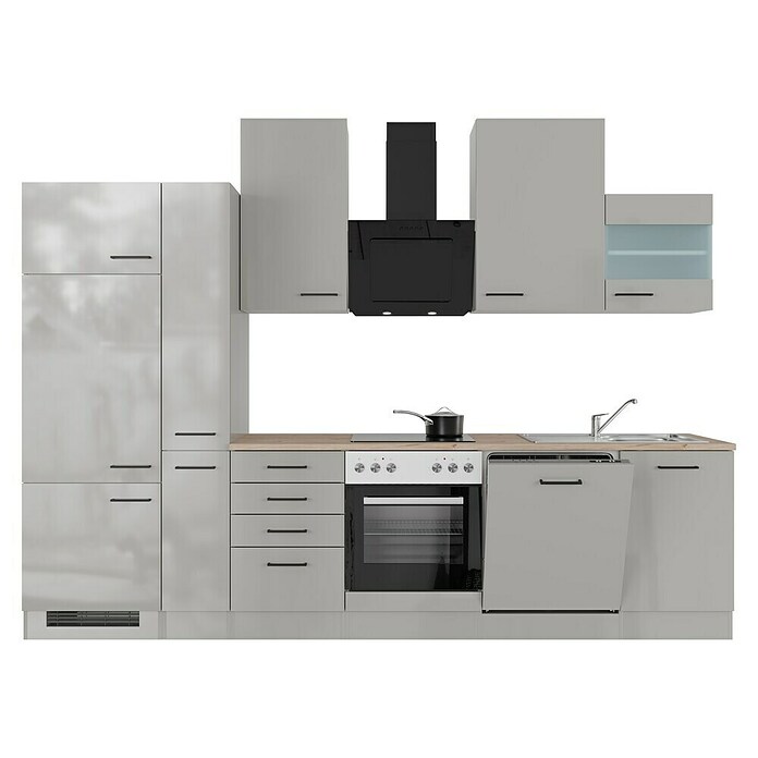 Flex-Well Lund Küchenzeile Typ 2 (Breite: 310 cm, Höhe: 234 cm, Lichtgrau, Mit Elektrogeräten, Edelstahlspüle) | BAUHAUS