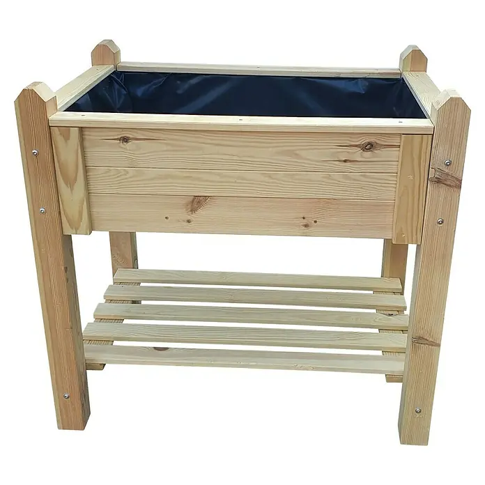 Promadino Hochbeet - 90 x 60 x 84,5 cm, Holz, Natur - Ein erhöhter Holzbepflanzer mit Ablageboden, perfekt für Gartenarbeit ohne Bücken und zur Präsentation von Pflanzen.