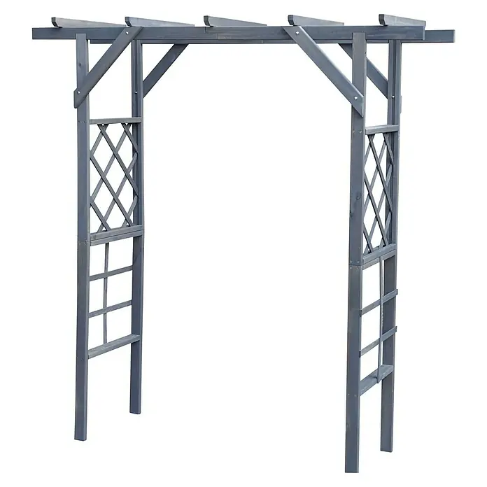 Promadino Pergola Ben - 60 x 200 x 210 cm, Grau, Holz - Graue Gartenlaube aus Holz mit dekorativem Gitterwerk, ideal als stilvoller Eingang oder Rankhilfe für Pflanzen.