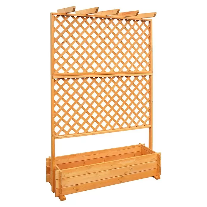 Promadino Pflanzkasten mit Pergola - Außenmaß (L x B x H): 200 x 64,5 x 140 cm, Holz, Honigbraun - Heller Holz-Pflanzkasten mit Rautengitter, geeignet für Kletterpflanzen.