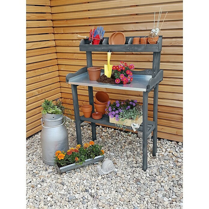 Promadino Pflanztisch (84 x 38 x 130 cm, Holz, Grau) | BAUHAUS