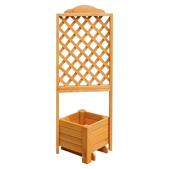 Promadino Pflanzkasten Romantica - Außenmaß (L x B x H): 140 x 38 x 38 cm, Holz, Honigbraun - Holzpflanzgefäß mit Rankgitter für Garten oder Terrasse. Ideal für Kletterpflanzen und Blumen, um eine natürliche Atmosphäre zu schaffen.