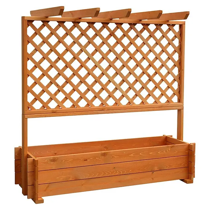 Promadino Pflanzkasten mit Pergola - Außenmaß (L x B x H): 140 x 64,5 x 140 cm, Holz, Honigbraun - Ein erhöhter Pflanzkasten aus Holz mit Rankgitter für den Garten. Ideal für Kletterpflanzen und Gemüse.