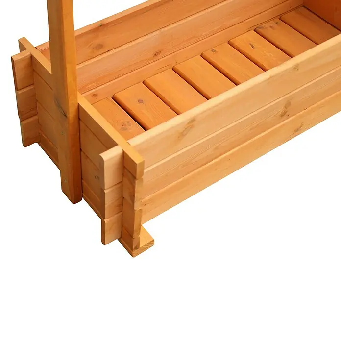 Promadino Pflanzkasten mit Pergola - Außenmaß (L x B x H): 200 x 64,5 x 102 cm, Holz, Honigbraun - Detailaufnahme eines Holzblumenkastens, der die Konstruktion und das natürliche Material hervorhebt. Ideal für Garten- und Pflanzenliebhaber.
