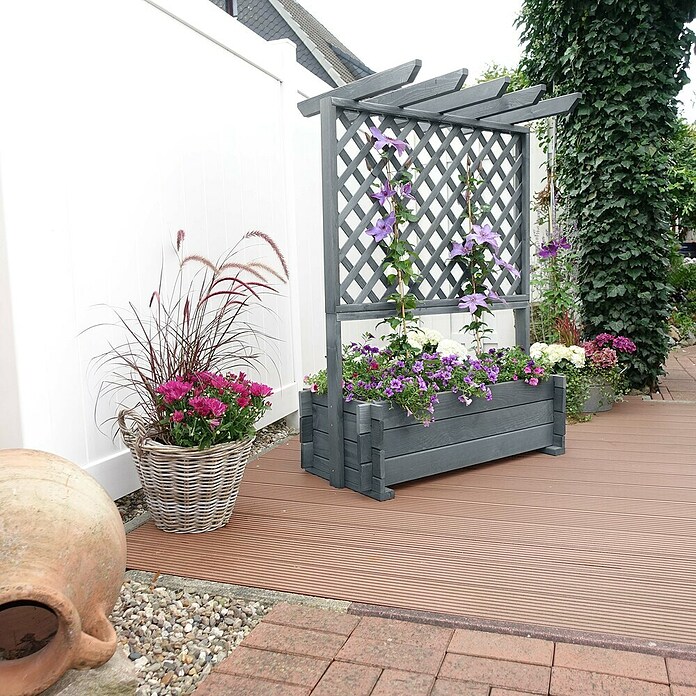 Promadino Pflanzkasten mit Pergola (Außenmaß (L x B x H): 139 x 65 x 112 cm, Holz, Grau) | BAUHAUS