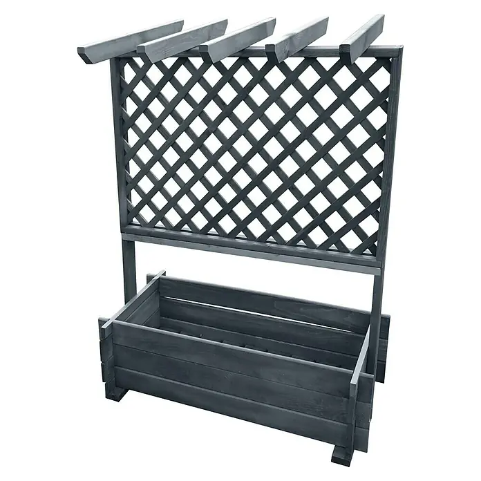 Promadino Pflanzkasten mit Pergola - Außenmaß (L x B x H): 139 x 65 x 112 cm, Holz, Grau - Grauer Pflanzkasten mit Rankgitter und Pergola, ideal für Garten oder Terrasse. Der Pflanzkasten bietet Platz für Blumen und Pflanzen.