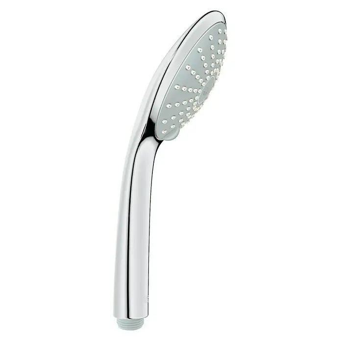 Grohe Euphoria 110 Handbrause - Anzahl Funktionen: 2 Stk., 9,5 l/min, Chrom - Abbildung eines glänzenden Chrom-Duschkopfes mit hellgrauer Brausefläche und kreisförmig angeordneten Düsen für ein angenehmes Duscherlebnis.