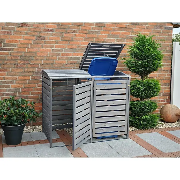 Promadino Mülltonnenbox Vario III -  - Mülltonnenbox aus Holz für zwei Mülltonnen, ideal für den Außenbereich.