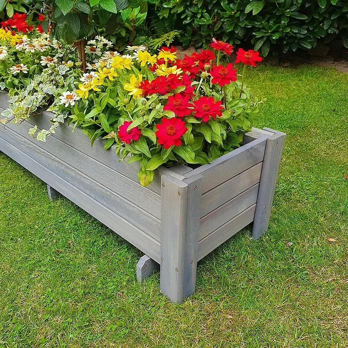 Promadino Pflanzkasten Romantica - Außenmaß (L x B x H): 34 x 38 x 78 cm, Holz, Grau - Blumenkasten aus Holz mit bunten Blumen.