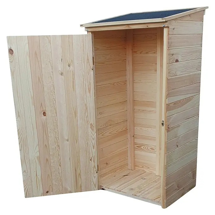 Promadino Geräteschrank Speyer - Holz, Natur - Geöffnete Holzhütte mit geneigtem Dach für den Außenbereich, ideal zur Aufbewahrung von Gartengeräten und -möbeln.