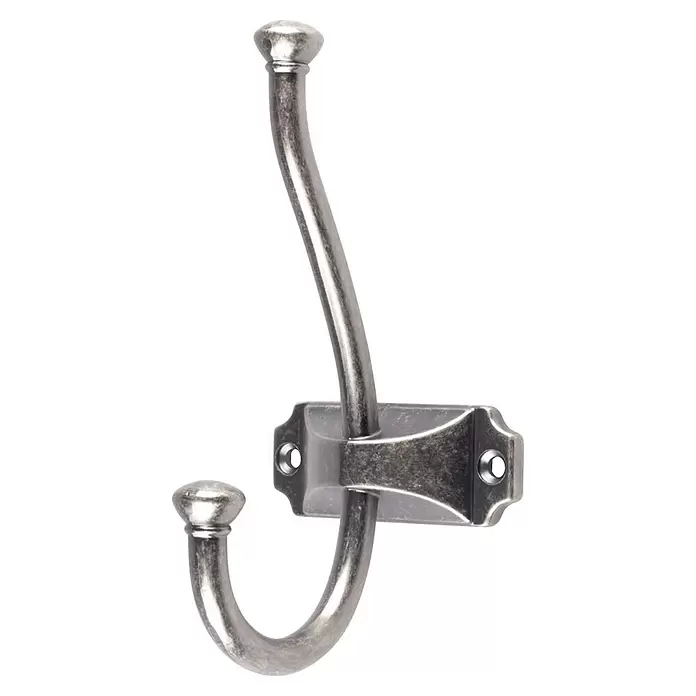 Rei Garderobenhaken C520 - L x B x H: 71 x 66 x 130 mm, Metall, Silber - Silberfarbener, gebürsteter Metall-Garderobenhaken mit zwei Armen und Montageplatte.