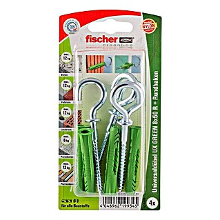 Fischer Greenline Universaldübel-Set UX 8 x 50 R RH GREEN K (Ø x L: 8 x 50 mm, Rundhaken, Nylon, 4 Stk.)