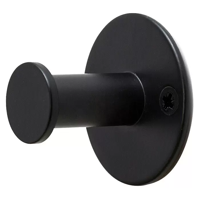 Rei Garderobenhaken C8714 - L x B x H: 40 x 52 x 52 mm, Stahl, Schwarz - Mattschwarzer zylindrischer Wandhaken auf runder Basis mit sichtbarer Sternschraube.