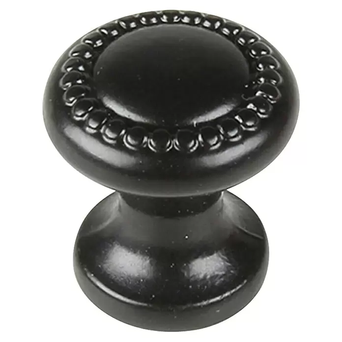 Rei Pomo para muebles - Ø x Al: 19 x 21 mm, Tipo de tirador del mueble: Botón, Negro - Pomo de mueble de metal negro mate con borde perlado.