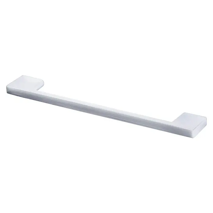 Rei Möbelgriff - L x B x H: 189 x 27 x 9 mm, Aluminium, Verchromt - Ein eleganter, silberner Schubladengriff mit gebürsteter Oberfläche, perfekt für moderne Möbel.