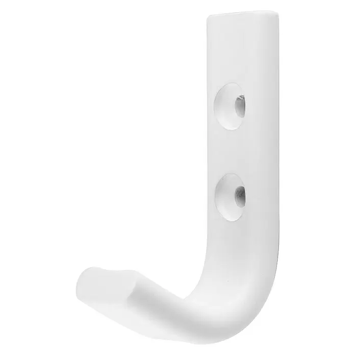Rei Garderobenhaken C6801 - L x B x H: 42 x 20 x 73 mm, Aluminium, Weiß - Weißer J-förmiger Wandhaken mit zwei Befestigungslöchern.