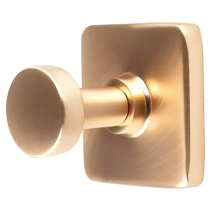 Rei Garderobenhaken C8731 - L x B x H: 32 x 35 x 35 mm, Zinkdruckguss, Bronze - Kleiderhaken aus gebürstetem Messing mit rundem Knopf und quadratischer Wandplatte.