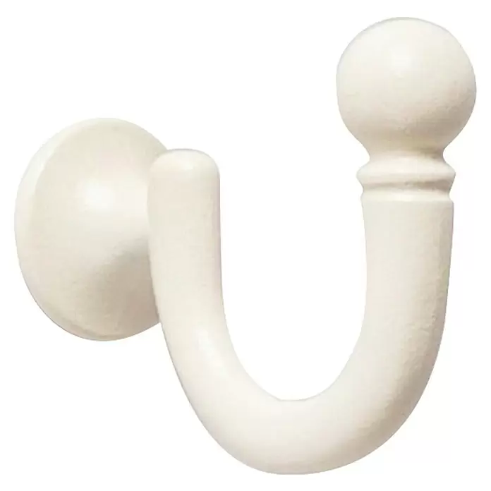 Rei Garderobenhaken C1035 - L x B x H: 42 x 22 x 51 mm, Zinkdruckguss, Grau - Weißer strukturierter Gardinenhaken mit einer kugelförmigen Endkappe.