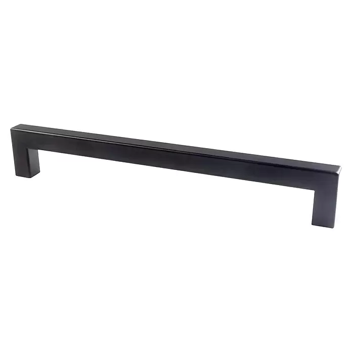 Rei Möbelgriff - L x B x H: 171 x 12 x 33 mm, Lochabstand: 160 mm, Stahl, Schwarz - Schwarzer rechteckiger Schrankgriff.