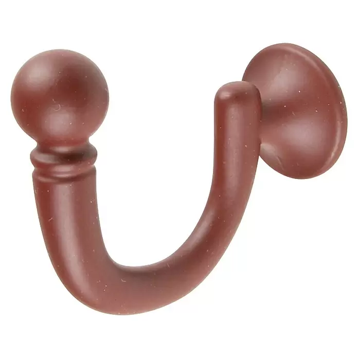 Rei Garderobenhaken C1035 - L x B x H: 42 x 22 x 51 mm, Zinkdruckguss, Rot - Brauner, U-förmiger Raffhalter mit Kugelaufsatz zum Offenhalten von Gardinen.