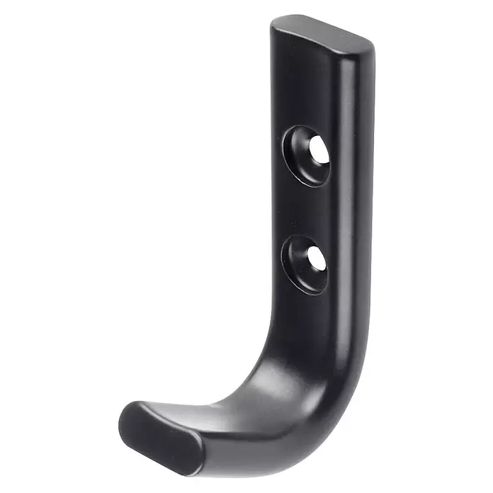 Rei Garderobenhaken C6801 - L x B x H: 42 x 20 x 73 mm, Aluminium, Schwarz - Schwarzer Metall-J-Haken mit zwei Schraublöchern zur Wandmontage.