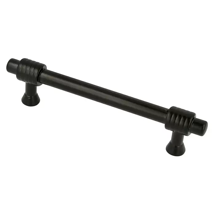 Rei Möbelgriff - Lochabstand: 96 mm, Sonstige, Schwarz, L x B x H: 127 x 14 x 39 mm - Mattschwarzer Schrankgriff mit gerader Stange und gerippten Pfosten.