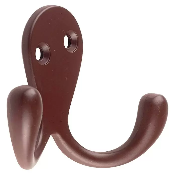 Rei Garderobenhaken C1040 - L x B x H: 26 x 76 x 54 mm, Zinkdruckguss, Rot - Brauner Doppelgarderobenhaken mit zwei Befestigungslöchern.