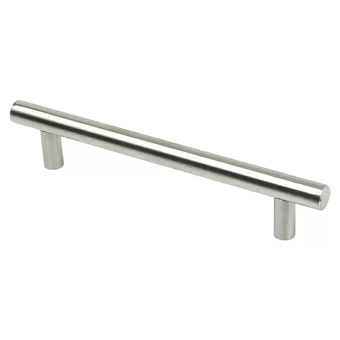 Rei Tirador para muebles - Distancia entre orificios: 128 mm, Acero, Acero inoxidable, Redonda - Tirador de barra de acero inoxidable cepillado con soportes cilíndricos.