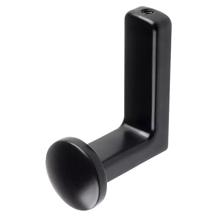 Rei Garderobenhaken C8725 - L x B x H: 47 x 27 x 65 mm, Zinkdruckguss, Schwarz, 1 Stk. - Schwarzer L-förmiger Wandhaken mit abgerundetem Ende.