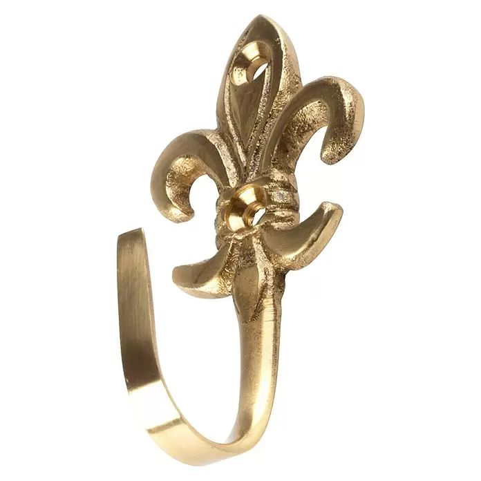 Rei Garderobenhaken C525 - L x B x H: 32 x 30 x 70 mm, Zinkdruckguss, Gold - Verzierte messingfarbene Gardinenhaken mit Fleur-de-Lis-Verzierung.