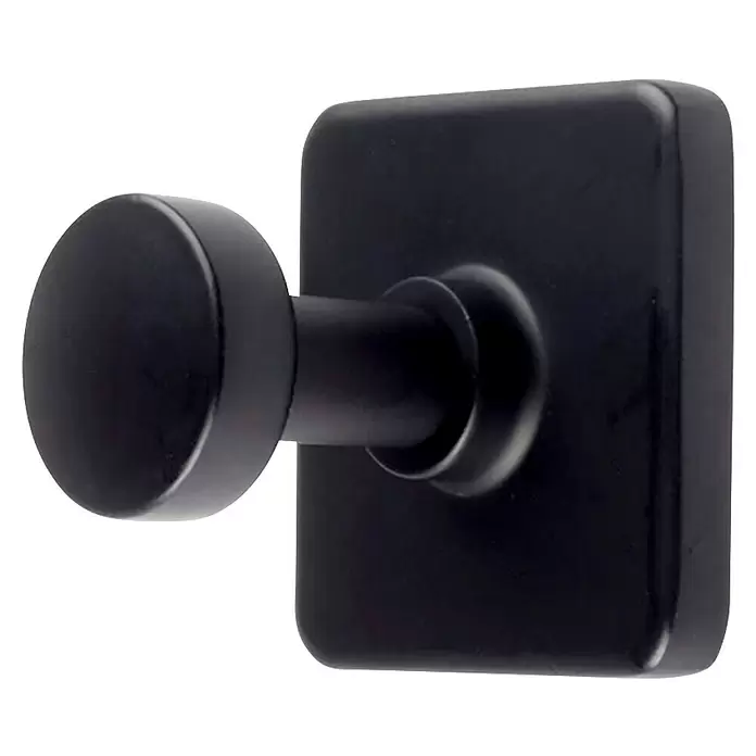 Rei Garderobenhaken C8731 - L x B x H: 32 x 35 x 35 mm, Zinkdruckguss, Schwarz - Schwarzer Wandhaken aus Metall mit rechteckiger Platte und rundem Knopf.