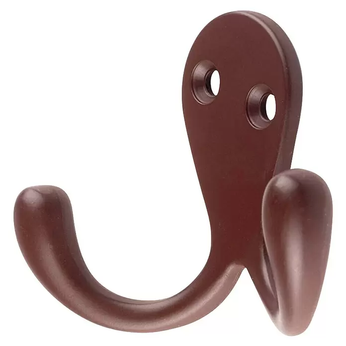 Rei Garderobenhaken C1040 - L x B x H: 26 x 76 x 54 mm, Zinkdruckguss, Rot - Dunkelbrauner doppelter Kleiderhaken aus Metall mit zwei Befestigungslöchern.
