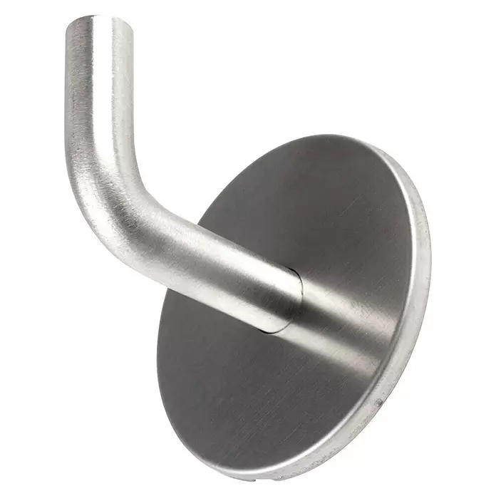 Rei Garderobenhaken C8740 - L x B x H: 47 x 53 x 59 mm, Edelstahl, Silber - Gebogener Haken aus gebürstetem Edelstahl mit runder Montageplatte.