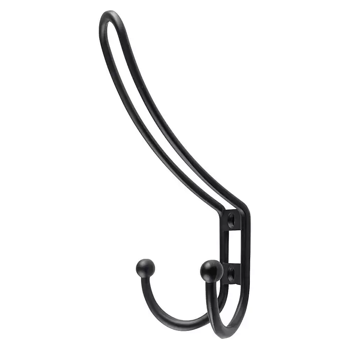 Rei Garderobenhaken C6804 - L x B x H: 54 x 69 x 116 mm, Zinkdruckguss, Schwarz - Schwarzer doppelter Kleiderhaken aus Metall mit zwei Haken und Montageplatte.