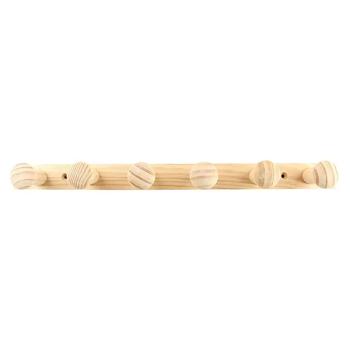 Rei Garderobenleiste C1689 - L x B x H: 59 x 380 x 30 mm, Holz, Beige, Anzahl Haken: 6 Stk. - Garderobenleiste aus Naturholz mit mehreren runden Holzknöpfen.