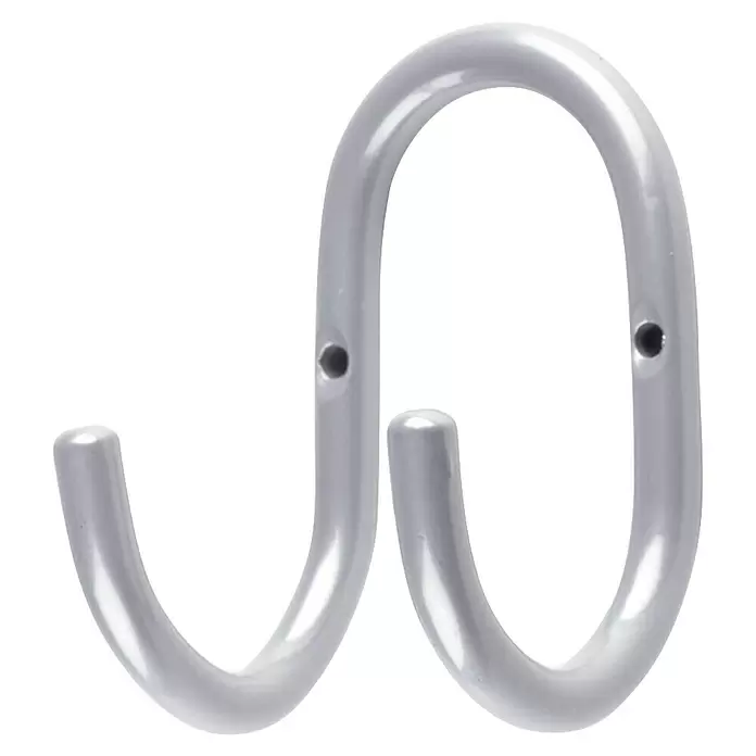 Rei Garderobenhaken 8013 - L x B x H: 57 x 58 x 87 mm, Stahl, Silber - Glänzender silberner Metall-Doppelhaken mit zwei Befestigungslöchern.