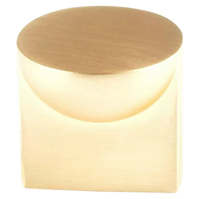 Rei Tirador para muebles - Ø x Al: 25 x 24 mm, Dorado, Mate - Pomo cilíndrico de latón mate, con parte superior plana y frente cóncavo curvado.