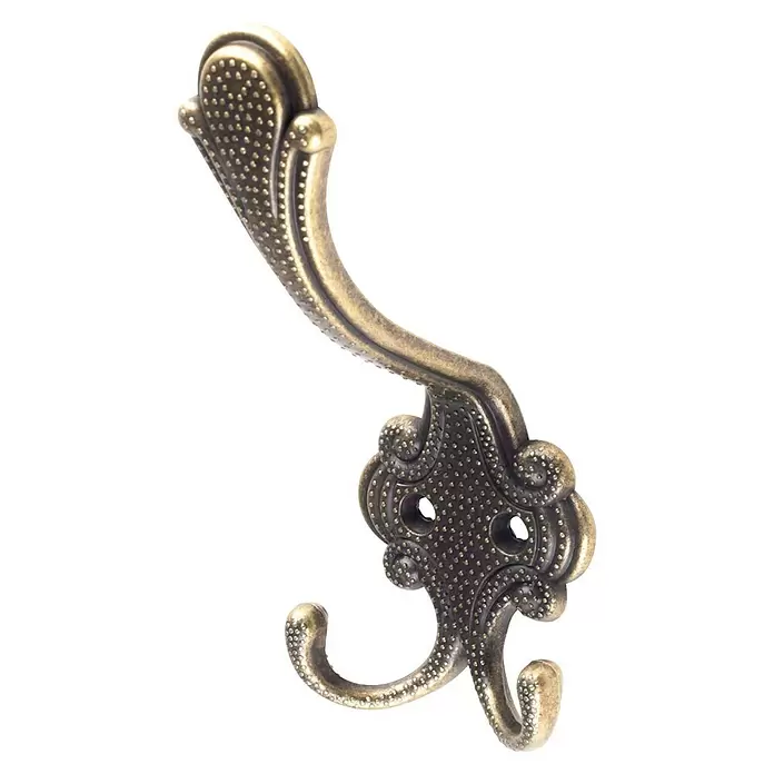 Rei Garderobenhaken C522 - L x B x H: 65 x 57 x 151 mm, Zinkdruckguss, Gold - Verzierte, antike Bronze-Doppelwandhaken mit genoppter Oberfläche.
