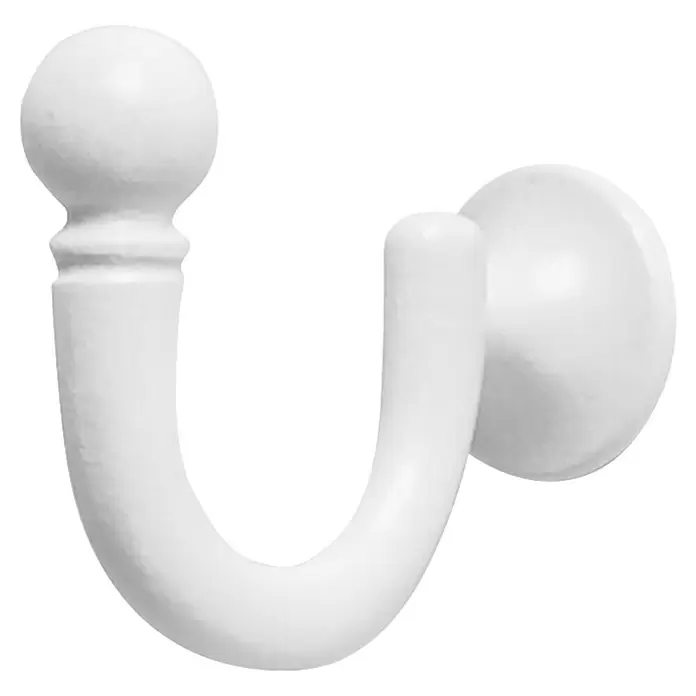 Rei Garderobenhaken C1035 - L x B x H: 42 x 22 x 51 mm, Zinkdruckguss, Weiß - Weißer U-förmiger Zierhaken mit kugelförmigem Abschluss, für Gardinenhalter oder Wandmontage.