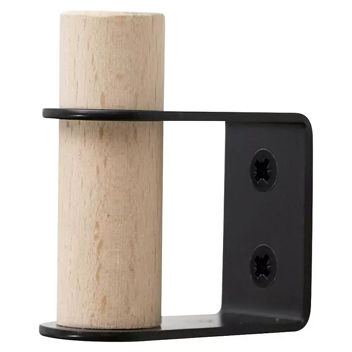 Rei Garderobenhaken C8710 - L x B x H: 55 x 28 x 66 mm, Holz, Schwarz - Heller Holzstift in schwarzer Metallhalterung mit zwei Montageschrauben.