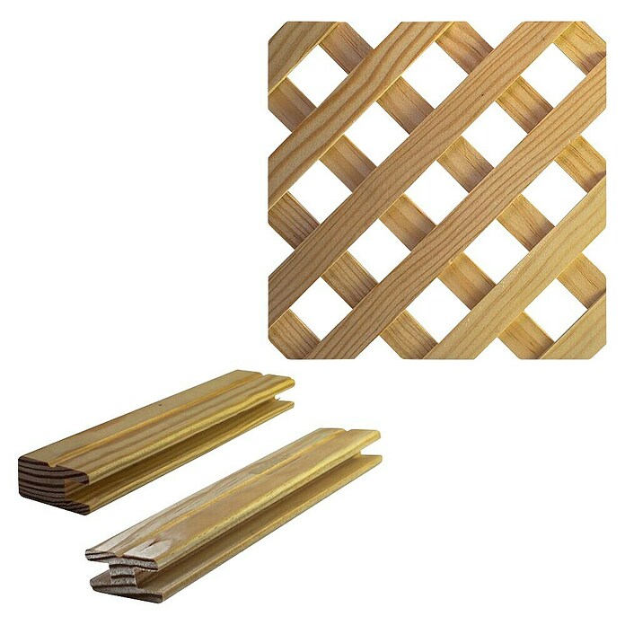 Celosía de madera D12 Clásica 2 con perfil de acabado y unión (An x Al: 85 x 107 cm, Beige)