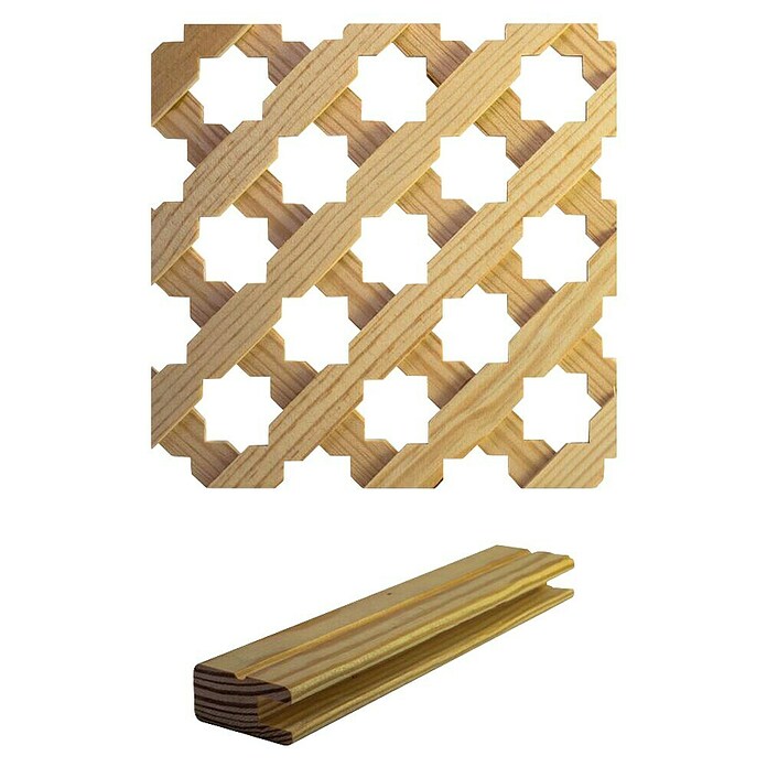 Celosía de madera D12 Estrella 1 con perfil de acabado (An x Al: 85 x 218 cm, Beige)
