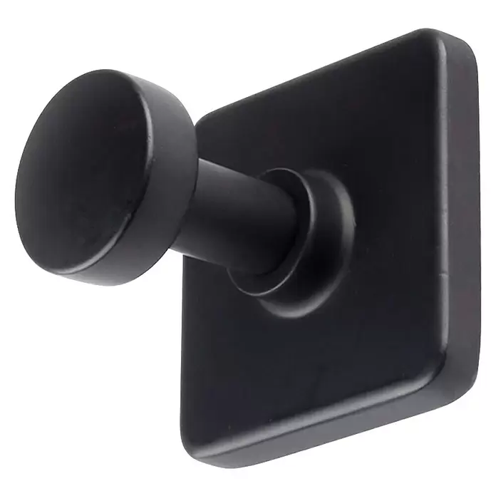 Rei Garderobenhaken C8731 - L x B x H: 32 x 35 x 35 mm, Zinkdruckguss, Schwarz - Mattschwarzer Wandhaken mit rundem Haken und quadratischer Basis.