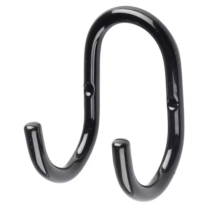 Rei Garderobenhaken 8013 - L x B x H: 57 x 58 x 87 mm, Stahl, Schwarz - Glänzender schwarzer Metall-Doppelhaken zum Aufhängen, mit einer zentralen Schleife und zwei nach unten gerichteten Haken.