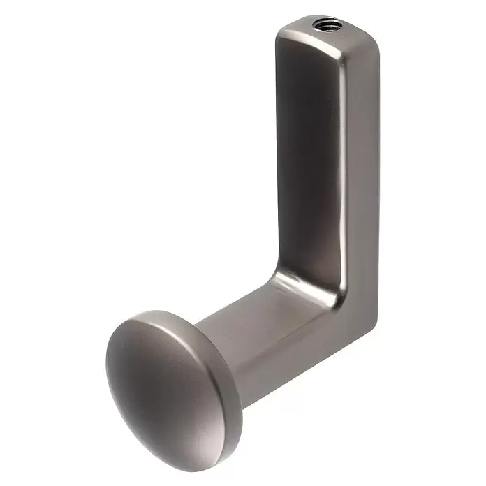 Rei Garderobenhaken C8725 - L x B x H: 47 x 27 x 65 mm, Zinkdruckguss, Grau, 1 Stk. - Gebürsteter Metall-Garderobenhaken in L-Form mit runder Spitze und Gewindeloch oben zur Montage.
