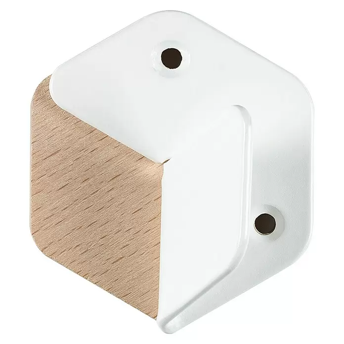 Rei Garderobenhaken C8715 - L x B x H: 40 x 61 x 66 mm, Holz, Weiß - Sechseckiger Wandhaken aus hellem Holz und Weiß, mit Befestigungslöchern.